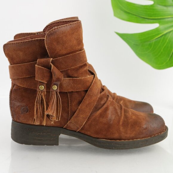 Born Womens Eton Boots Size 6.5 Brown Suede Low Heel Distressed Rustic Booties - Picture 7 of 12